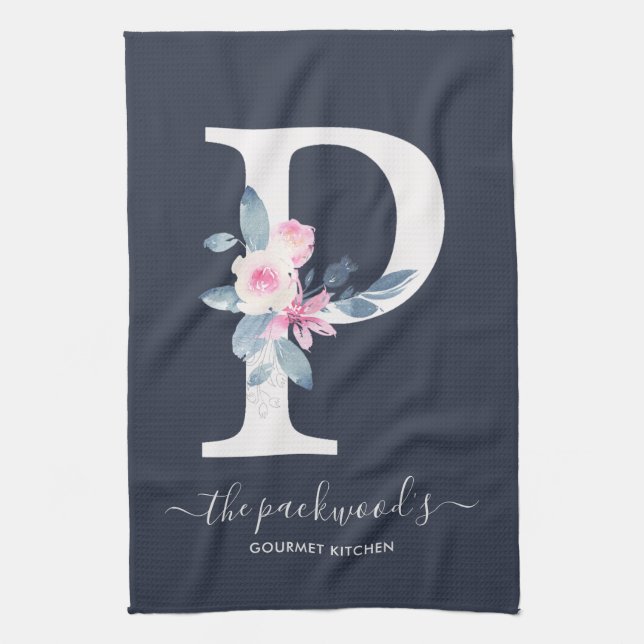 BLUSH BLUE NAVY FLORAL ALPHABETS SCHREIBEN P GESCHIRRTUCH (Vertikal)