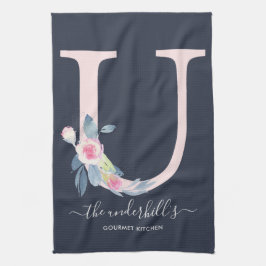 BLUSH BLUE NAVY FLORAL ALPHABETS SCHREIBEN U GESCHIRRTUCH