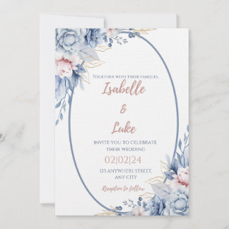 Blush & Blue Rose Goldene Romantik Hochzeitseinlad Einladung