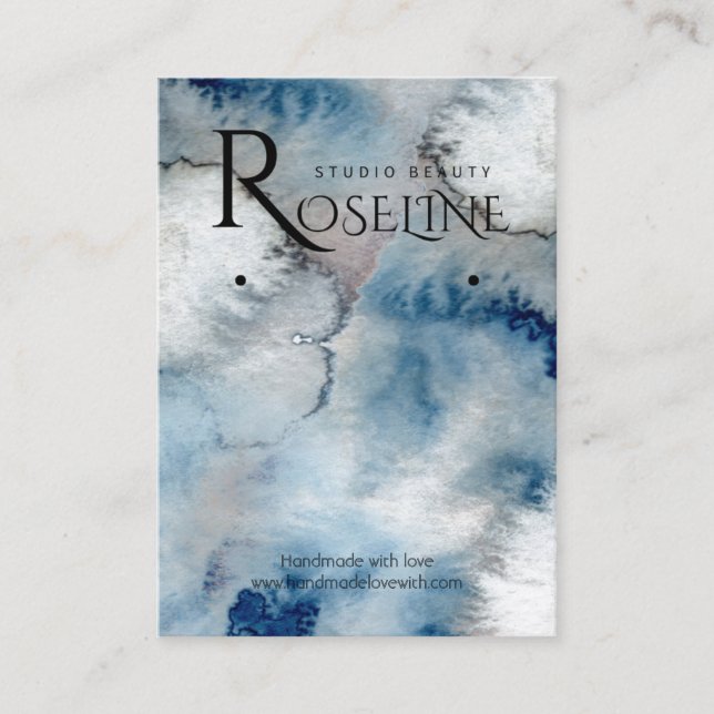 Blush Blue Wasserfarbe Logo Ohranzeige Visitenkarte (Vorderseite)