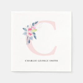BLUSH BLUE WHUE BLLORAL ALPHABETS BUCHSTABE C SERVIETTE