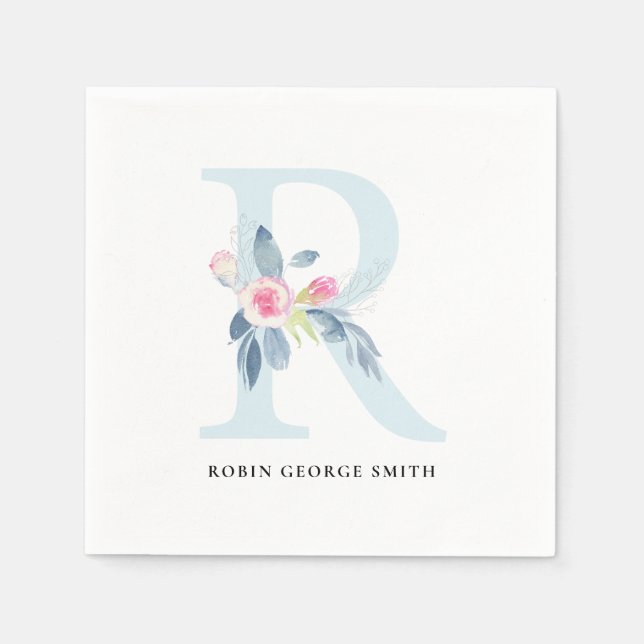 BLUSH BLUE WHUE BLLORAL ALPHABETS LETTER R SERVIETTE (Vorderseite)