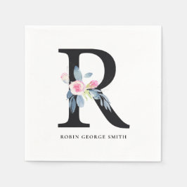 BLUSH BLUE WHUE BLLORAL ALPHABETS LETTER R SERVIETTE