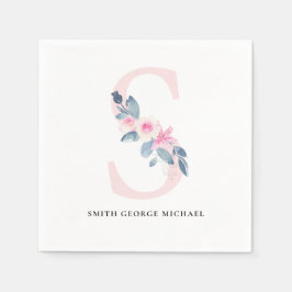 BLUSH BLUE WHUE BLLORAL ALPHABETS LETTER S SERVIETTE