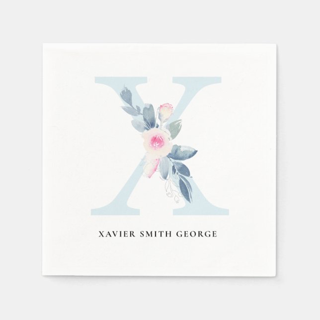BLUSH BLUE WHUE BLLORAL ALPHABETS LETTER X SERVIETTE (Vorderseite)
