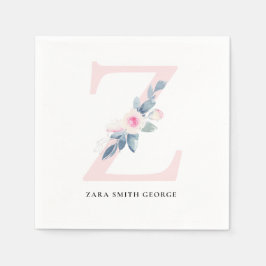 BLUSH BLUE WHUE BLLORAL ALPHABETS LETTER Z SERVIETTE