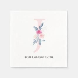 BLUSH BLUE WHUE BLLORAL ALPHABETS SCHREIBEN J SERVIETTE
