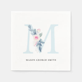 BLUSH BLUE WHUE BLLORAL ALPHABETS SCHREIBEN SERVIETTE