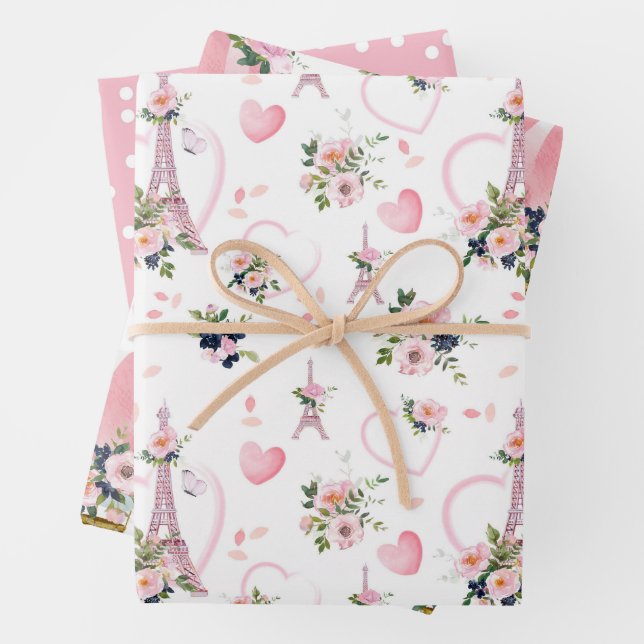 Blush Blues Eiffelturm Muster Geschenkpapier Set (Beispiel)
