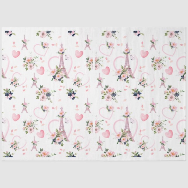 Blush Blues Eiffelturm Muster Seidenpapier (Vorderseite)