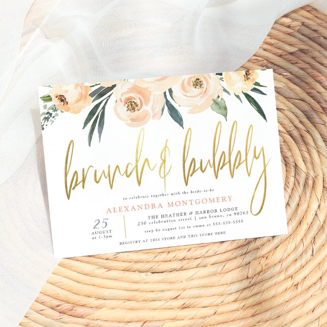 Blush Blume Gold Brunch & Bubbly Brautparty Einladung (Von Creator hochgeladen)