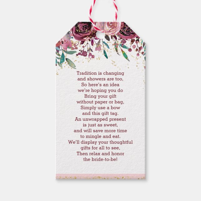 Blush Blume Gold Confetti Bridal Display Dusche Geschenkanhänger (Vorderseite)