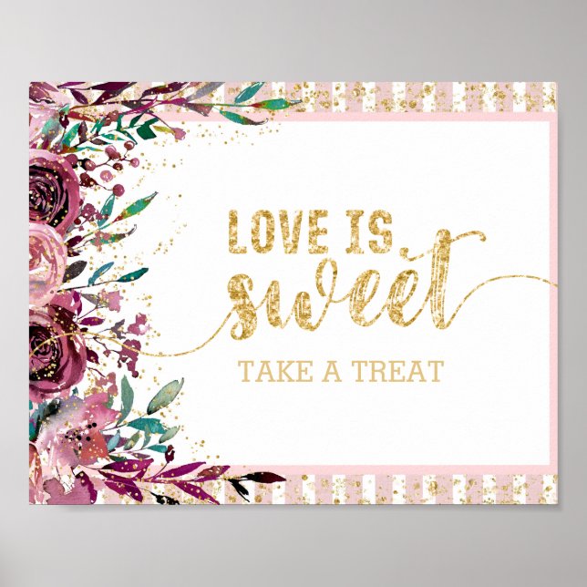 Blush Blume Streifen Gold Confetti Liebe ist süß Poster (Vorne)