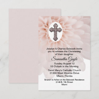 Blush Blume und Cross Baby Christening Einladung