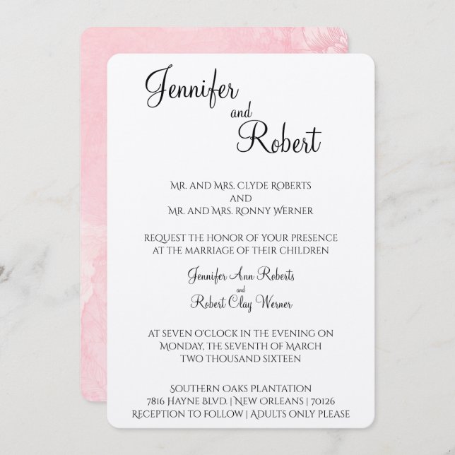 Blush Blume Wasserfarbe Einladung Hochzeit (Vorne/Hinten)