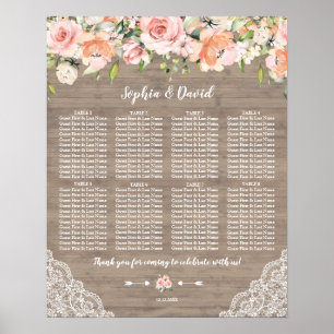 Blush-Blume zeichnen die Hochzeitskarte aus Holz Poster