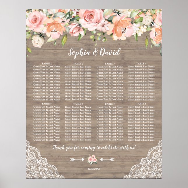 Blush-Blume zeichnen die Hochzeitskarte aus Holz Poster (Vorne)
