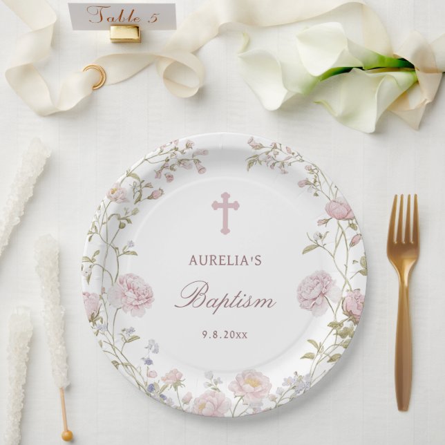 Blush-Blumen-Taufe Pappteller (Hochzeit)