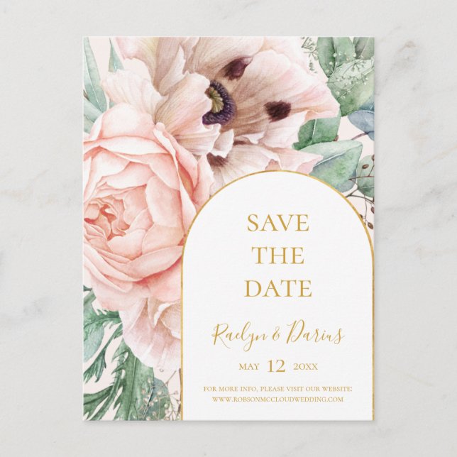Blush Blumengarten Pasta Save the Date Postkarte (Vorderseite)