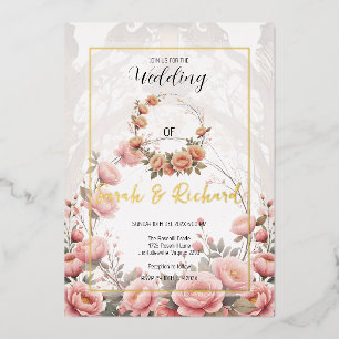 Blush Blumengarten Romantische Hochzeit Folieneinladung