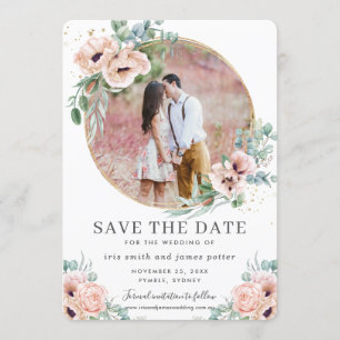 Blush Blumengrün Foto Save the Date Karte