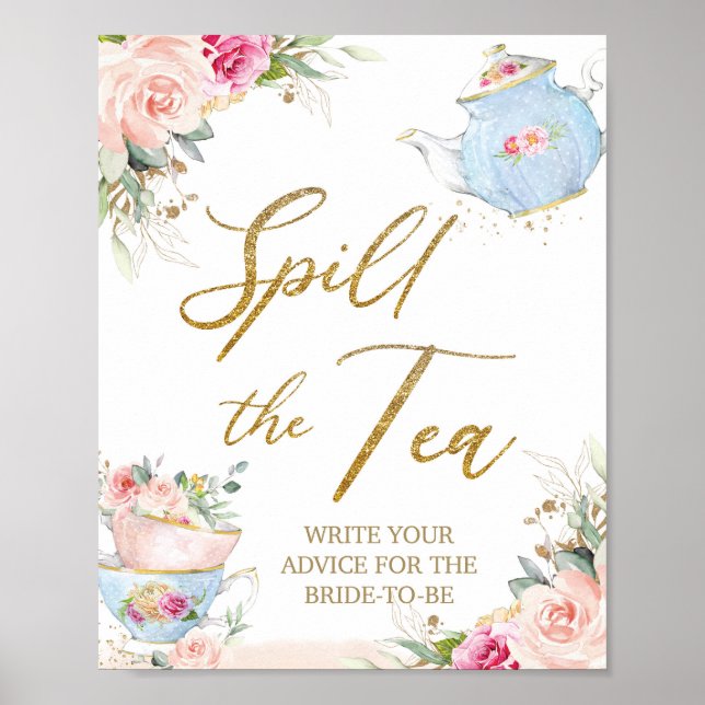 Blush Blumenkohl Tee Party Spill the Tea Brautpart Poster (Vorne)