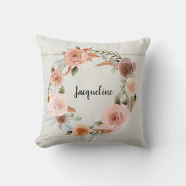 Blush Blumenkraut Hütte Weißes Holzpfirsichmädchen Kissen