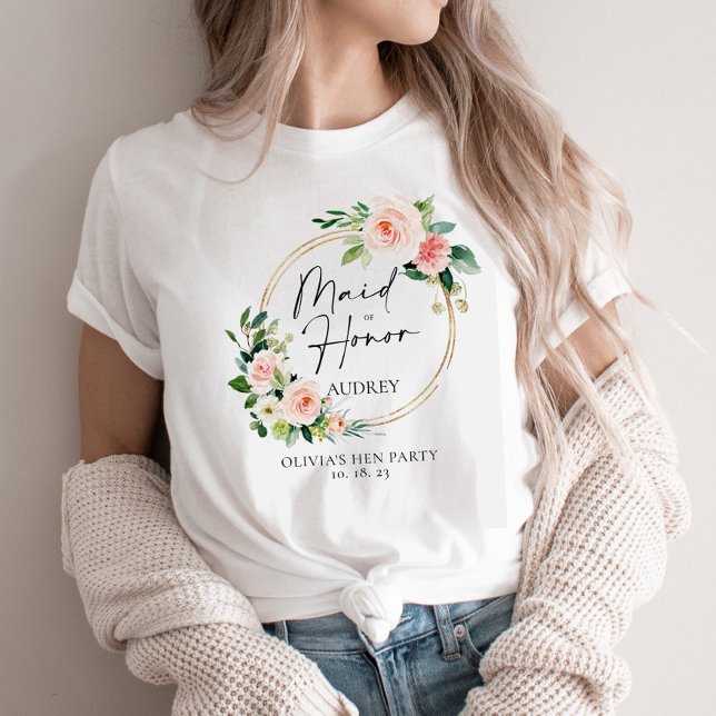 Blush Blumenkraut Trauzeugin Personalisiert T-Shirt (Von Creator hochgeladen)