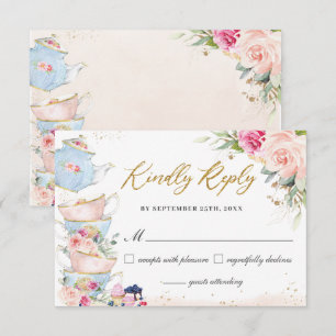Blush Blumenstrauß Tee Party Brautparty Geburtstag RSVP Karte