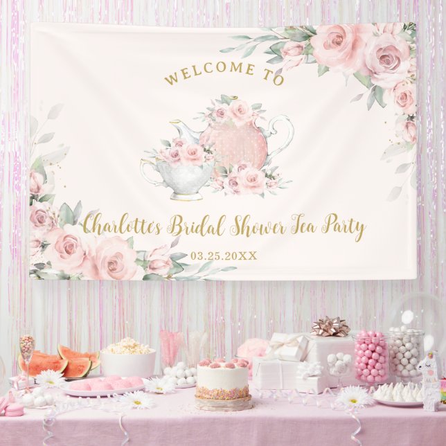 Blush Blumenstrauß Tee Party Bridal Babydusche Banner (Party)
