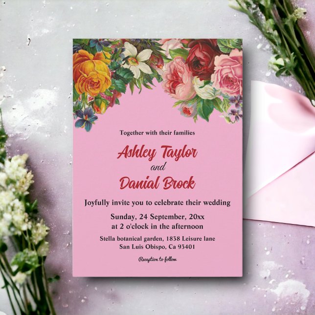 Blush Blütenfarbene Rose Elegante Blumenhochzeit Einladung (Von Creator hochgeladen)