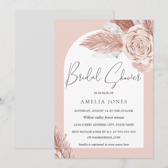 Blush Boho Blume Arch Bridal Dusche Einladung (Vorne/Hinten)