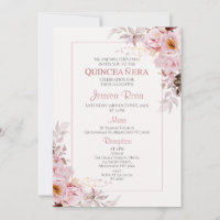 Blush Boho Blumenrahmen Quinceañera Einladung