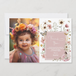 Blush Boho Fairy Wildblume Girl Birthday Foto Dankeskarte