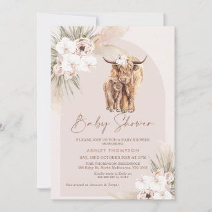 Blush Boho Floral Arch Highland Cow Baby Dusche Einladung