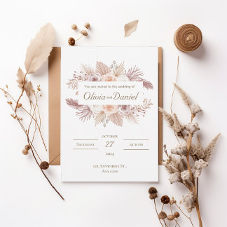 Blush Boho Floral Wedding Invitation Einladung