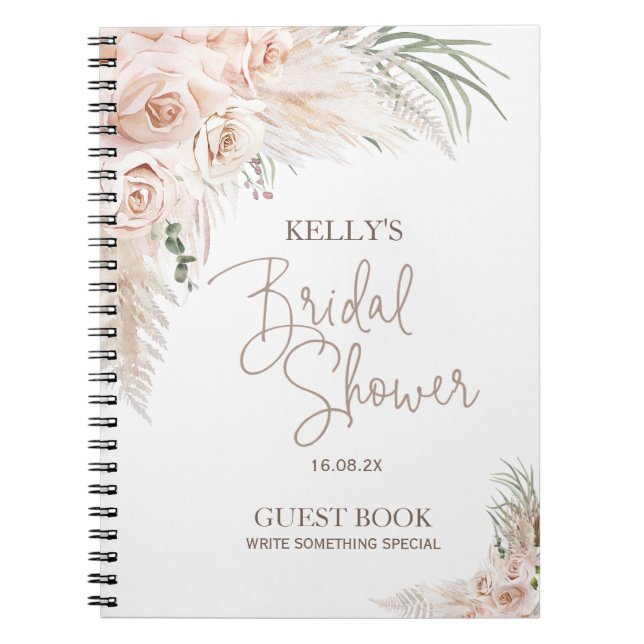 Blush Boho Pampas Brautparty Guest Notebook Notizblock (Vorderseite)