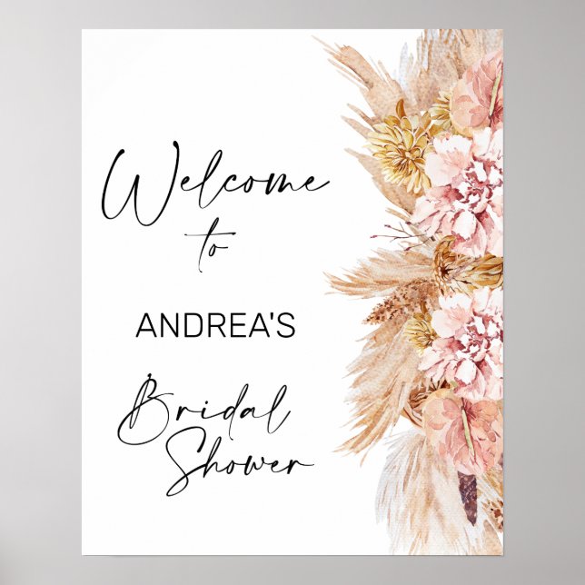 Blush Boho Pampas Grass Brautparty Willkommen Poster (Vorne)