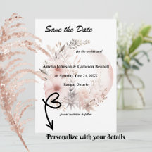 Blush Boho Pampas Grass Save the Date Karte