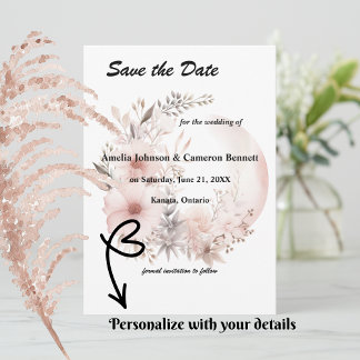Blush Boho Pampas Grass Save the Date Karte