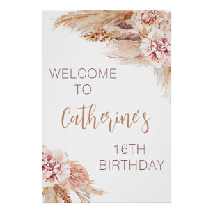 Blush Boho Pampas Grass Sweet 16 Geburtstag Poster