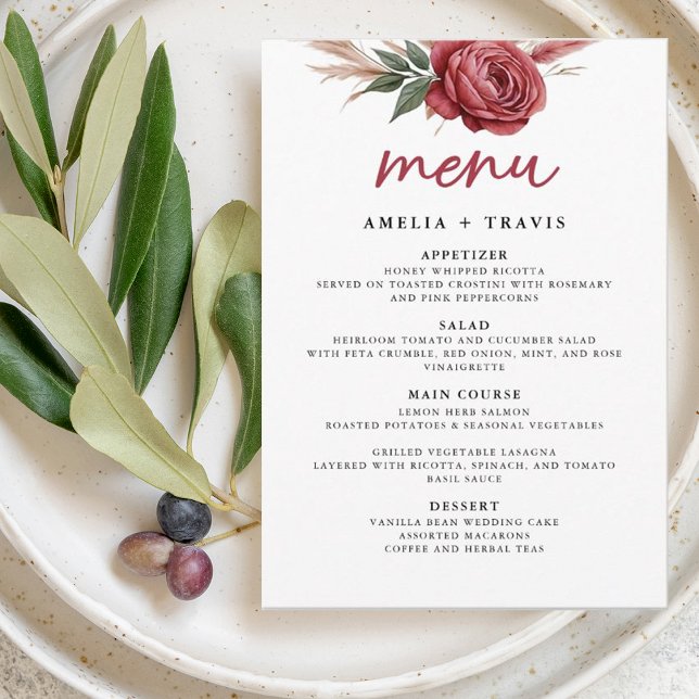 Blush Boho Pampas Grass Wedding Menu Card Menükarte (Von Creator hochgeladen)