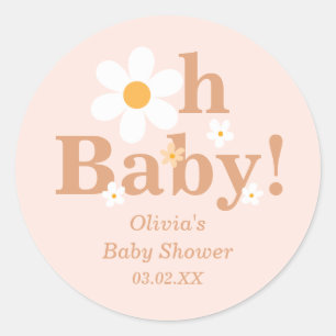 Blush Boho Retro Daisy Oh Babydusche Runder Aufkleber