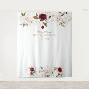 Blush-Bordeaux-Gold-Blumen Hochzeits-Fotobooth Wandteppich