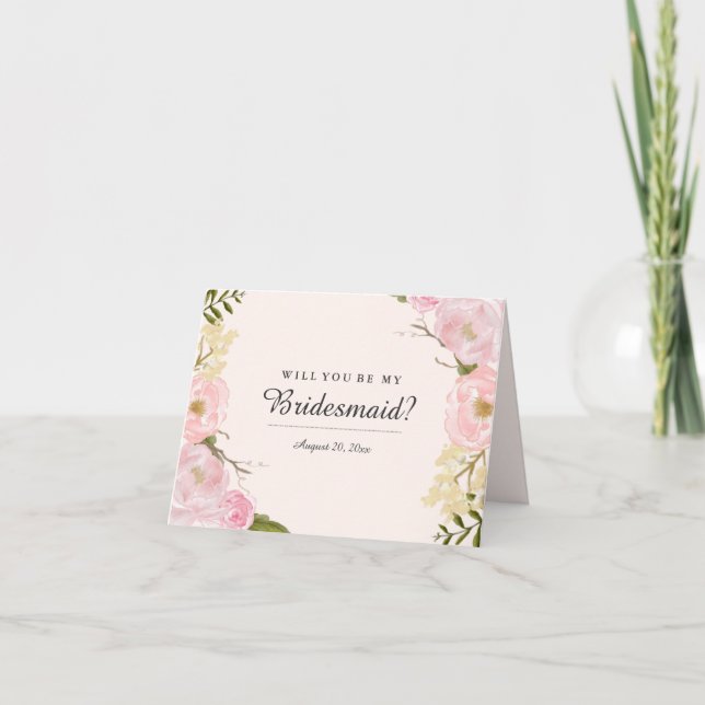 Blush Botanic wirst du meine Bridesmaid-Karte sein Einladung (Vorderseite)