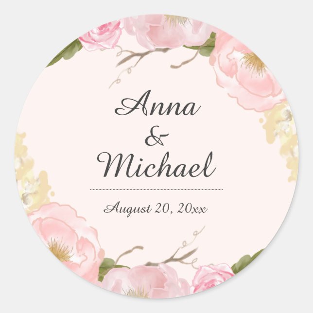 Blush Botanical Floral Wedding Stickers (Vorderseite)