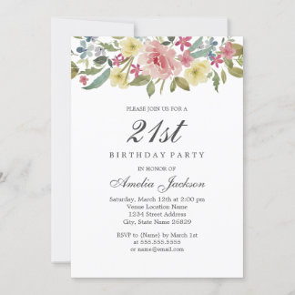 Blush Botanisches Party 21. Geburtstag Einladung