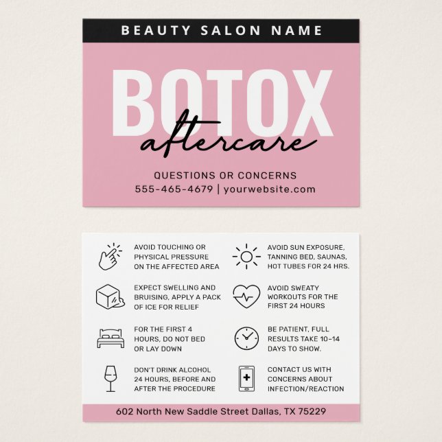 Blush Botox Injektionskarte nach der Behandlung (Vorne & Hinten)