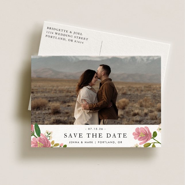 Blush Bouquet Romantisch und elegant Save the Date Ankündigungspostkarte (Von Creator hochgeladen)