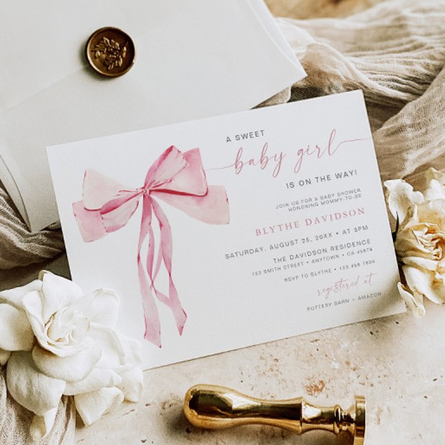Blush Bow Baby Shower Einladung Girl Pink Ribbon (Von Creator hochgeladen)
